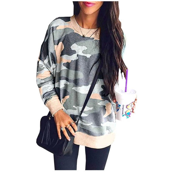 NEW BOUTIQUE Camo Long Sleeve Crewneck soft top - Picture 1 of 4